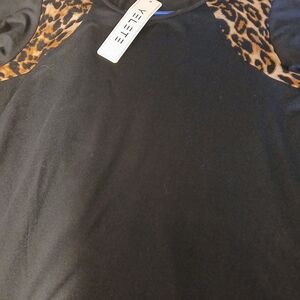 Celeste Black Top with Leopard Accents